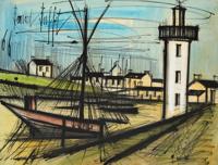 Bernard Buffet Watercolor Painting, Harbor Scene - Sold for $40,000 on 02-08-2020 (Lot 207a).jpg